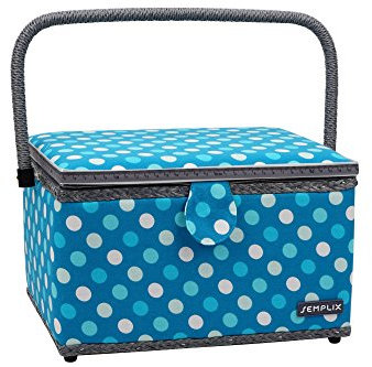 SEMPLIX Nähkorb Größe L, Polka Dots Petrol/Türkis (30,5x22,5x19cm), Nähkästchen im frechen Punktedesign, Naehkasten in 5 trendigen Farben