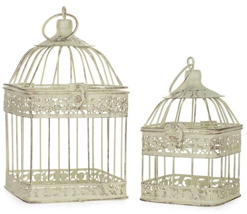 Moritz Deko Käfig eckig Windlicht Dekokäfig Pflanzkäfig Vogelkäfig 2er Set Garten Shabby