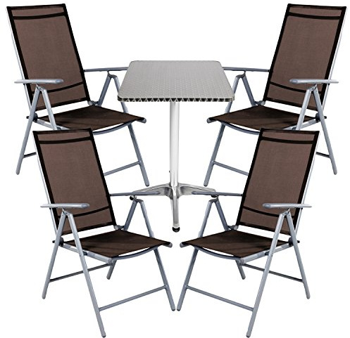Mojawo® Bistrogarnitur 5-teilig Bistrotisch Aluminium 60x60cm H70cm / 110 cm höhenverstellbar + 4 Klappstühle 7 Positionen Aluminium/Textilien Schokobraun