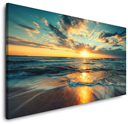 schöner Strand 120x 60cm Panorama Leinwand Bild XXL Format Wandbilder Wohnzimmer Wohnung Deko Kunstdrucke