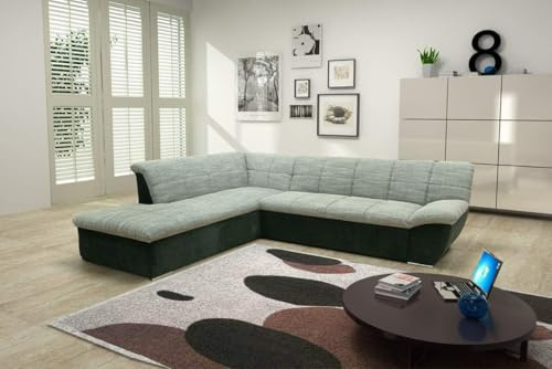 DOMO. collection Ecksofa Splash, breite Armlehne, Weiß-Grau | Ottomane links ohne Bettfunktion, moderne L-Form mit eleganter Microfaser und Webstoff, Chromfuß, 232 x 271 x 76 cm (BxHxT)