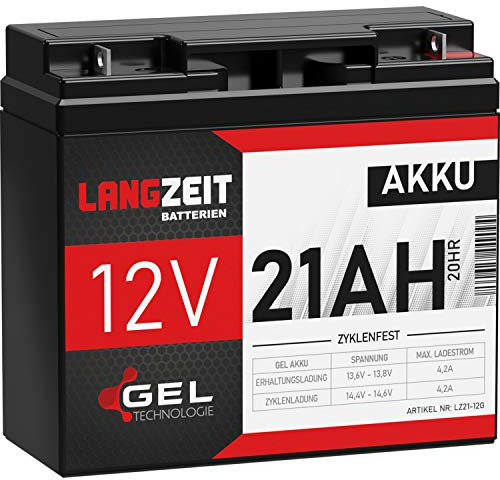 LANGZEIT Batteria 12V 21Ah GEL UPS Sostituisce 18Ah 19Ah 20Ah – Estremamente ciclica, piombo precaricata, a prova di perdite – LC-RD1217P LC-X1220P macchina elettrica per bambini