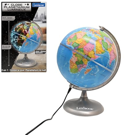 Lexibook, Globe Jour et Nuit Lumineux STEM, 2-en-1 Globe Le Jour Carte des contellations la Nuit, Bleu/Noir, NLJ185FR