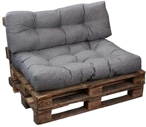 bananair - Pallet Cushions Outdoor - Water Repellent & UV Resistant Fabric - Highly Comfortable - Foam Padded Garden Furniture Cushions (1 Seat 120x80 cm + 1 Back 120x40 cm, Grey)