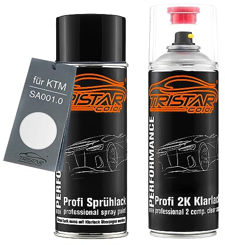 TRISTARcolor Motorradlack 2K Spraydosen Set für KTM SA001.0 Weiss Basislack 2 Komponenten Klarlack Sprühdose