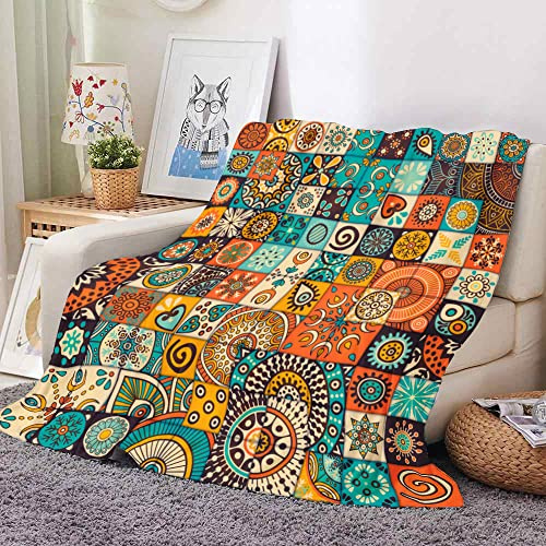 Himlaya Plaid Couverture Polaire en Flanelle Doux et Chaude Imprimé Patchwork Mandala Coloré Couverture en Microfibree Hiver Couverture de Lit pour Adultes et Enfant (Couleur E,150x200cm)