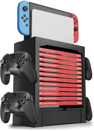 TNP Switch Organizer für Spiele-Speicherstation und Speicherturm für Nintendo Switch/Switch OLED mit Federhalterung, 4 Controllern, Joy-con Schublade