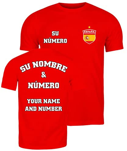 lepni.me Spanien fotbollströjor för män - Ditt namn och nummer - gåvor i fotbolls-EM eller VM 2022 (S Röd Flerfärgad)