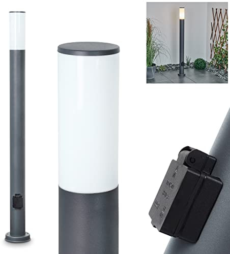 HOFSTEIN Wegeleuchte Caserta, Außenwegeleuchte mit Steckdose aus Metall/Kunststoff in Anthrazit/Weiß, moderne Außenleuchte für Garten, Außenbereich, Hof, Terrasse, Höhe 110 cm, E27, IP44