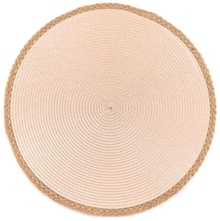 Tischdecke, dekorativ, rund, Kunststoff, Rosa mit Jute, geflochten, Boho, 38 cm