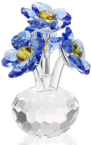 OwnMy 3 Inch Blue Crystal Forget Me Not Flowers Figurines Collectibles
