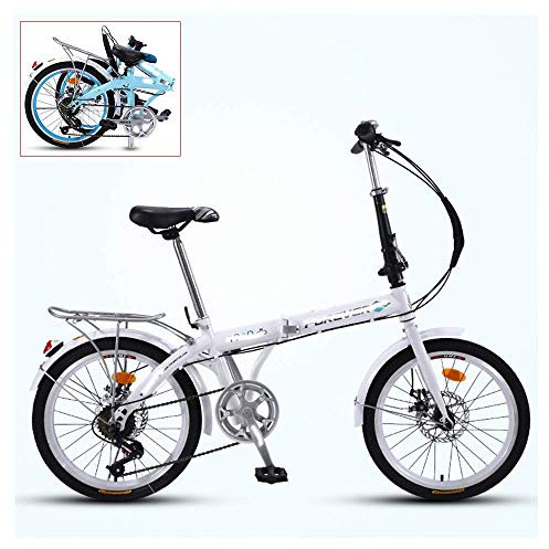 COTBY Faltbares Fahrrad für Erwachsene,16-Zoll-ultraleichtes tragbares Fahrrad,3-Stufen-Klapprad,7-Gang-einstellbar,Doppelscheibenbremsen vorne und hinten,4 Farben (Weiß)