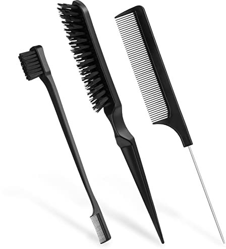 AOOWU Teasing Brush Set, Slick Back Hair Include Bristle Double Sided Edge Rat Tail Comb, Styling Comb Set for Women Salon Slicking Hair, Creating Volume, 1.0 count