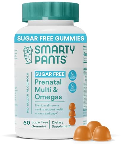 SmartyPants Prenatal Vitamins for Women, Sugar Free Multivitamin Gummies: Methylfolate, Omega 3 (ALA) Vitamin D3, C, Vitamin B12, B6, A, K & Zinc, Inositol, Erythritol Free, 60 Count (20 Day Supply)