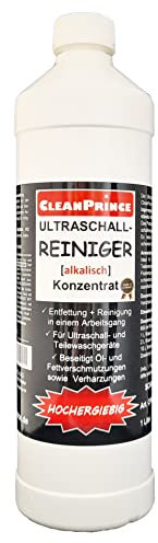 CleanPrince Ultraschallreiniger 1 Liter alkalisch flüssig | für Teilewaschgeräte Ultraschall Reinigungsmittel Öl Fett und Harzverschmutzungen Reiniger