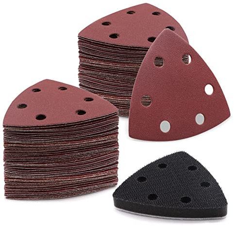 VIBRATITE 120 Stück Blatt Klett Schleifdreiecke für Deltaschleifer - 93 x 93 x 93 mm - Dreieck Schleifblatt Set für Deltaschleifer (Körnung 40/80/120/180/240/320, 6 Löcher)