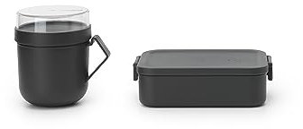 Brabantia - Kit Repas Make & Take - 2 pcs: Mug à Soupe 0.6L & Boîte à Repas Moyenne - Pour vos petits Sandwichs - Étanches - Compatible avec le Congélateur, Lave-Vaisselle & Micro-Ondes - Dark Grey