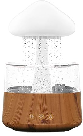 Umelee Humidifier 450ml, Air Humidifier Raincloud-shaped with 3 Rain Modes & 3 Mist Modes & 7 Colorful Night Lights, Water Humidifier, Aroma Diffuser for Home, Office, Car, Baby Bedroom (Wood Grain)