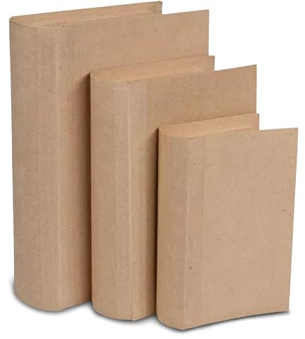 Hobby Lobby Rectangle Paper Mache Book Box (Set of 3) - Plain Fake Book Boxes for DIY Decoration - Storage Box for Crafting - Sturdy Faux Storage Box - Decorative Books for Bookshelf Decor & More