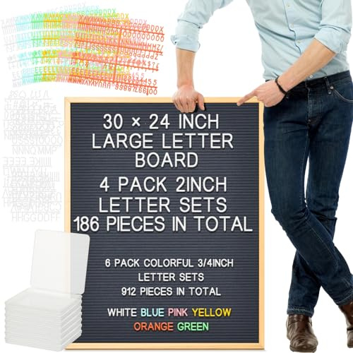 BBTO Large Felt Letter Board Sign 24 x 30 Inch, Changeable Letter Board with Boxes, Large Felt Menu for Restaurant Announcements, Restaurant Menus(1 Pcs,Gray)