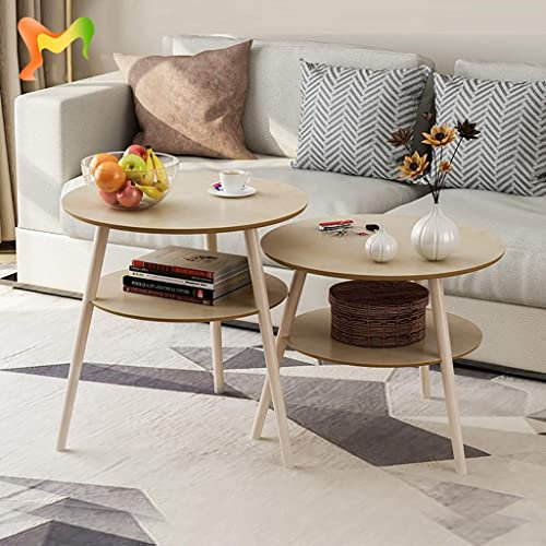 GArcan Set aus 2 ineinander steckbaren Couchtischen, runden Beistelltischen, modernem Akzent-Beistelltisch mit Holzbeinen für Wohnzimmer, Büro, Küche, Schlafzimmer