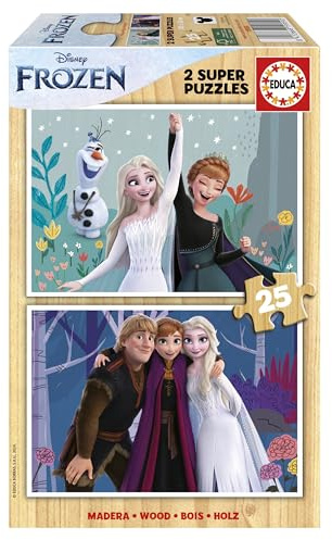 Educa - Holzpuzzle Königin des Schnees | 2x25 Teile Holzpuzzleset | Eiskönigin, Holzpuzzle Disney | ab 4 Jahren (19959)