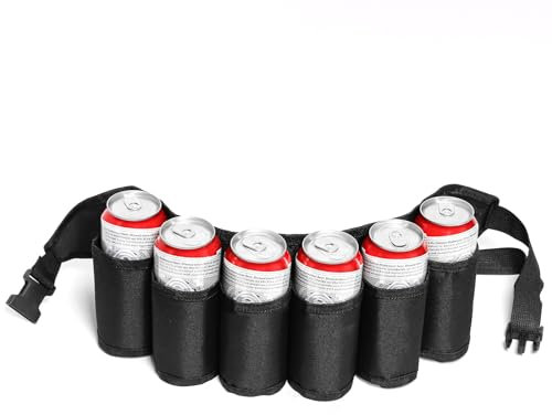 Biergürtel Bierhalter, Portable Trinker Bierhalter Gürtel 6 Getränke Bier Soda kann Bierhalter Flaschenhalter für Camping Wandern Outdoor Karneva Party (Schwarz)