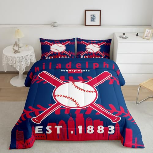 Erosebridal Baseball-Bettwäsche-Set für Jungen, volle Größe für Teenager, Jugendliche, Team-Bettwäsche-Set mit 2 Kissenbezügen (Philadelphia)