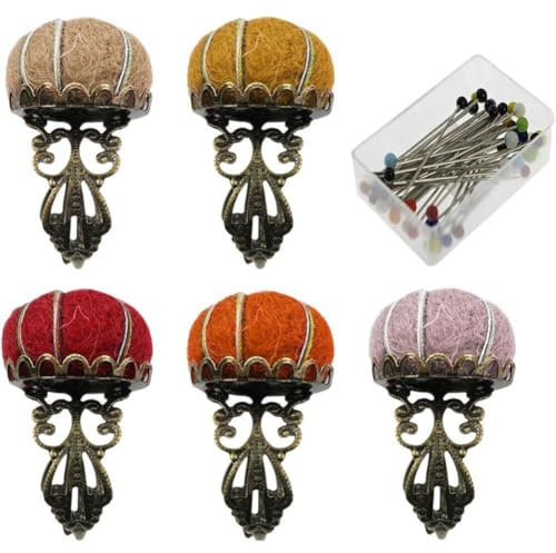 Verstellbares Nadelkissen, 5 Stück, Kürbisform, Kissen, Nadelkissen, Ring, Blumenmuster, Nadelhalter, Handarbeitszubehör
