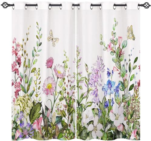 ANHOPE Aquarell Floral Schmetterling Vorhänge mit Ösen Kinder Mädchen Gardinen Blickdichte Thermo Vorhang Blackout Curtain Schlafzimmer Wohnzimmer Verdunklungsvorhänge 2er Set H 160 x B 132 cm