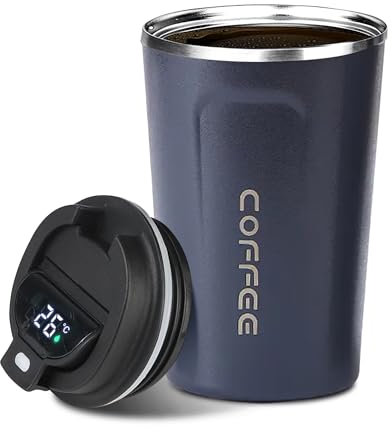LEYF Gobelet isotherme 380 ml en acier inoxydable, tasse à café à emporter, affichage de la température, tasse à café intelligente, gobelet isotherme facile à transporter et adapté aux voyages,
