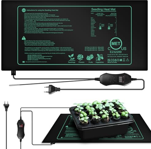Tappetino riscaldante per piante con termostato, tappetino riscaldante con termostato, tappetino riscaldante digitale, serra, per piantine, germinazione, crescita 10 x 20,75 pollici