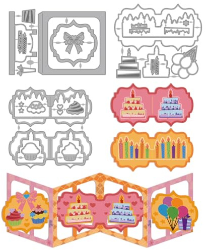 MAYJOYDIY Geburtstagsparty Thema Metall Stanzformen Party Kuchen Kerze Stanzschablonen Ballon Feier Karbonstahl Prägeschablonen Für Scrapbooking Party Fotoalbum DIY Papierhandwerk