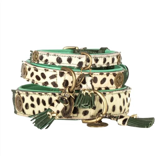Dog with a Mission - Hundehalsband XS | Leopard, Grün, Braun | Boho, Ethno, Urban, Hippie | Ideal für kleine Hunde | Handgemacht, Bunt und Modisch Design, Luxe | 2 cm Breit