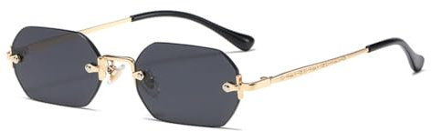 WDZAYXC Retro randlose Sonnenbrille für Damen Herren Hexagonal Sonnenbrille
