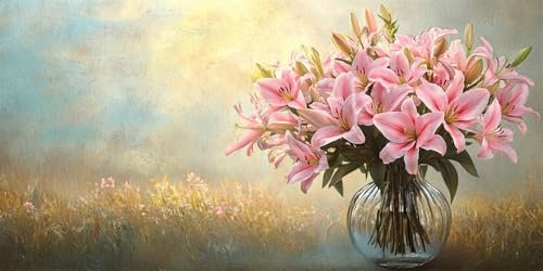 rosa Lilie Diamond Painting Erwachsene Groß XXL 25x50cm,Blume Diamond Painting Zubehör Voll Set, 5D Eckige Diamond Art Painting Kinder Strass Stickerei Malerei Set für Zimmer Deko Wohnzimmer Gifts