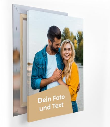 Cimpress Personalisiertes Leinwandbild mit Rahmen, 40 × 60 cm, Hochformat | Leinwand mit eigenem Foto und Text gestalten, hochwertige Wanddekoration für Zuhause oder Büro, personalisiertes Fotogeschenk