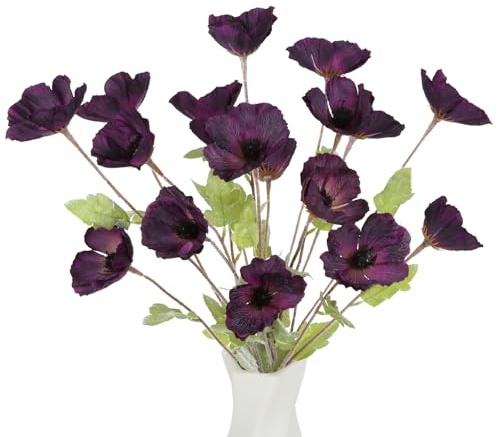 ICBOX Künstliche Mohnblumen, 6 Stück, lila, Seidenblumen, 69,8 cm, künstliche Mohnblumen für Hochzeit, Blumenstrauß, Tischdekoration, Arrangement, Heimdekoration (Dunkelviolett)