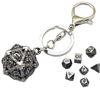 Mini set di dadi DND in metallo con drago volante cavo D20 portachiavi custodia per dadi antichi piccoli dadi in metallo set di dadi D & D portatile 7 pz set di dadi grigio scuro