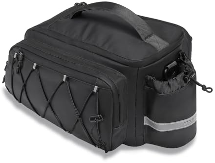 MOSISO Fahrradträger Tasche,10L Fahrradkoffer Tasche Wasserdicht Fahrrad Satteltasche mit 2 Seitentaschen,Radfahren Lagerung Gepäckträger mit Regenschutz&Schultergurt für MTB Fahrrad E-Bike,Schwarz | Wasserdichte Fahrradtasche mit 2 Seitentaschen, Regenschutz, Schultergurt, für MTB, Fahrrad, E-Bike, 10 l, Schwarz