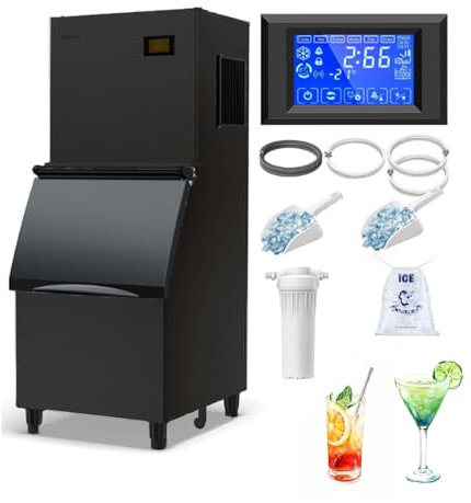 FOHERE Macchina Ghiaccio, 14Kg/24h, 9 Cubetti di Ghiaccio in 5 Minuti, 2 Dimensioni di Cubetti, Macchina per Cubetti di Ghiaccio Autopulente