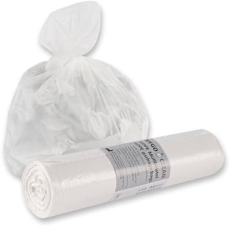 600 Stück, Müllbeutel, FRANZ MENSCH, 60 l, transparent, HDPE, 10my, leicht | Rolle, 75 x 64 cm, Müllsäcke, Mülltüten, Abfallsack, Abfallbeutel, trash bags, Hausmüll, Haushalt, Reinigung