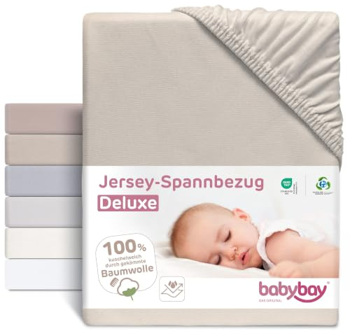 babybay Jersey Spannbetttuch Deluxe mit Membran passend für Modell Matratze Kinderbett-Umbausatz Original, Maxi und Boxspring, beige, 140 x 89 cm (1er Pack)