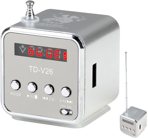 Mini Radio Pocket Travel Portable Retro Digital Radio Plug and Play TD V26 Support Tf Card And U Disk usb player with Headphone Jack for Home Dorm Room Kitchen Bathroom Car Sports (sliver)
