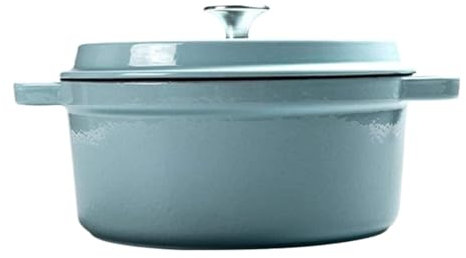 Cacerola poco profunda con tapa, cacerola de hierro fundido, olla de hierro fundido for sopa, horno holandés, cacerola esmaltada, olla universal, disponible en tres colores(Green,Capacity 4.8L)