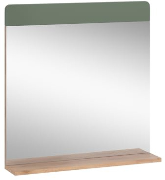 Vicco Miroir de Salle de Bain Izan, Vert/Force de l'or Chêne, 60x62cm avec Tablette
