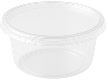 Commerline 250 Stück 250 ml Feinkostbecher mit Deckel, Rund Verpackungsbecher, Wiederverwendbare Behälter aus PP, Transparent Salatschale, Dipschalen, Plastic Vorratsdosen, Wiederverwendbare Schalen