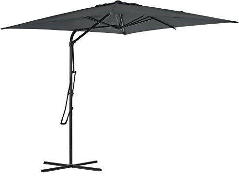 Outsunny - Sombrilla cuadrada (2,5 x 2,5 m, parasol de jardín al aire libre, protección UV abrir y cerrar rápida y fácilmente base cruzada incluida para balcón patio terraza gris oscuro