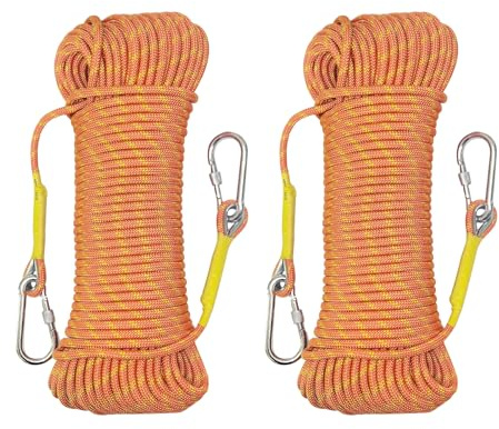 Gangying 2 Pcs Corda da Arrampicata 8mm per Arrampicata Statica 5m Corda di Sicurezza con 2 Moschettone ad Alta Resistenza per Alpinismo Fuga Strumenti Salvavita