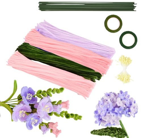Ziyonix 400 Piezas Set de Limpiapipas Flores, 30cm Limpiapipas Manualidades con 30 Alambre Floral 2 Cinta y Estambres de Flores Limpia Pipas Multicolor para Regalos Artesanales y Decoración